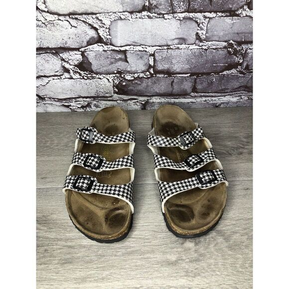 BIRKENSTOCK PAPILLIO Black White Leather Footbed Sandals Women’s Sz 38EU/7.5M US - Picture 2 of 16